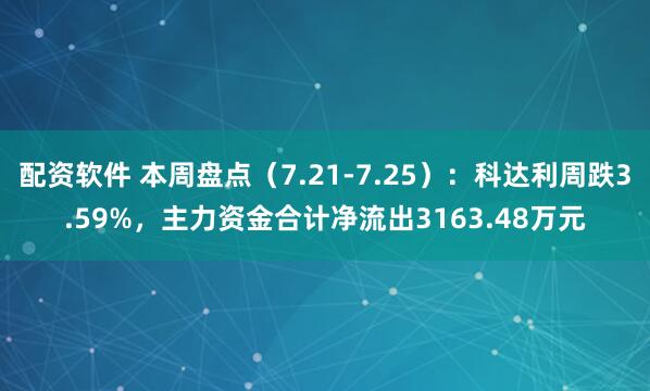 配资软件 本周盘点（7.21-7.25）：科达利周跌3.59%，主力资金合计净流出3163.48万元